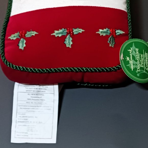 Christmas Holiday Red Velvet Holly Berries Friendship Pillow Hallmark 12 x 7 NWT - Picture 3 of 4